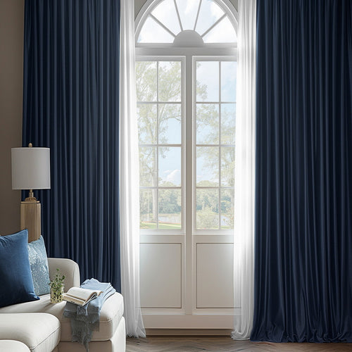 Navy Blue Solid Faux Silk Taffeta Custom Curtain