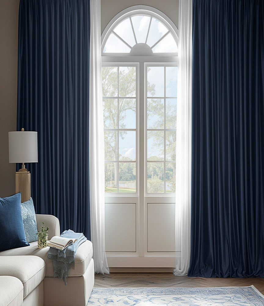 Navy Blue Solid Faux Silk Taffeta Custom Curtain