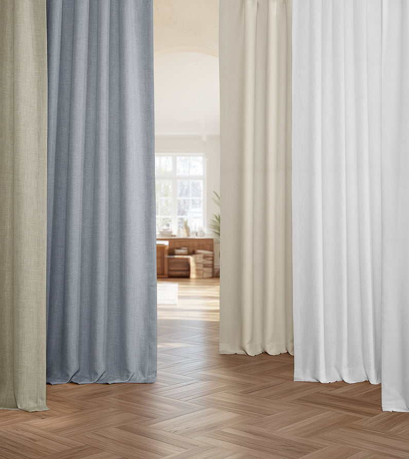 Neutral Elegance: Soft gray, calming blue, creamy beige, and crisp white offer an effortlessly refined palette made for timeless interiors.