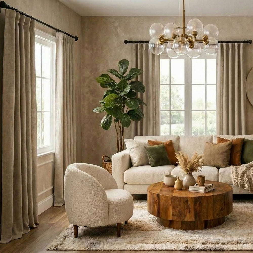 Nomad Tan Textured Faux Linen Custom Curtain