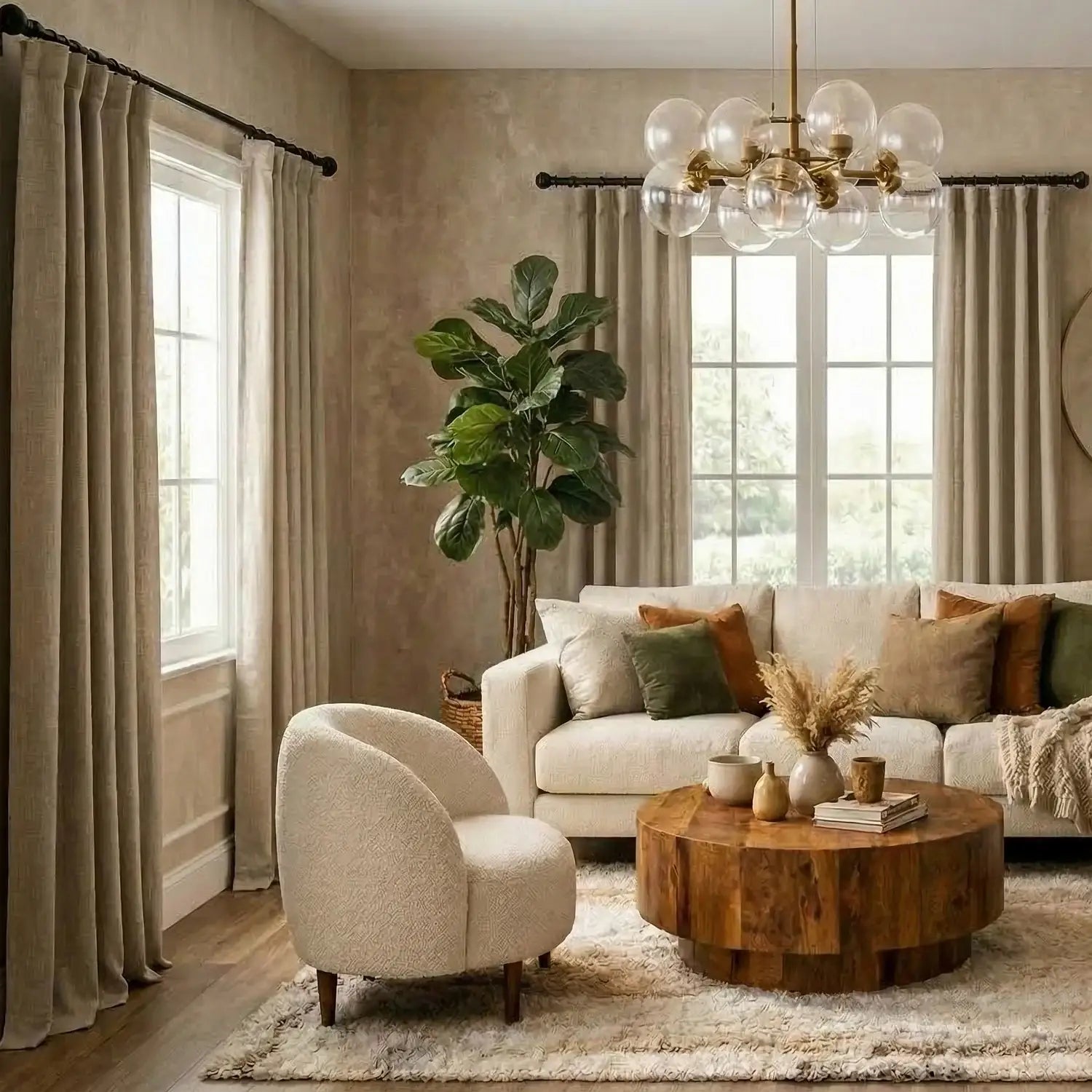 Nomad Tan Textured Faux Linen Custom Curtain