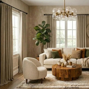 Nomad Tan Textured Faux Linen Custom Curtain