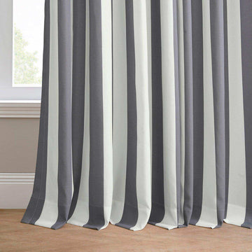 Nautical Grey Striped Grommet Villanova Outdoor Curtain