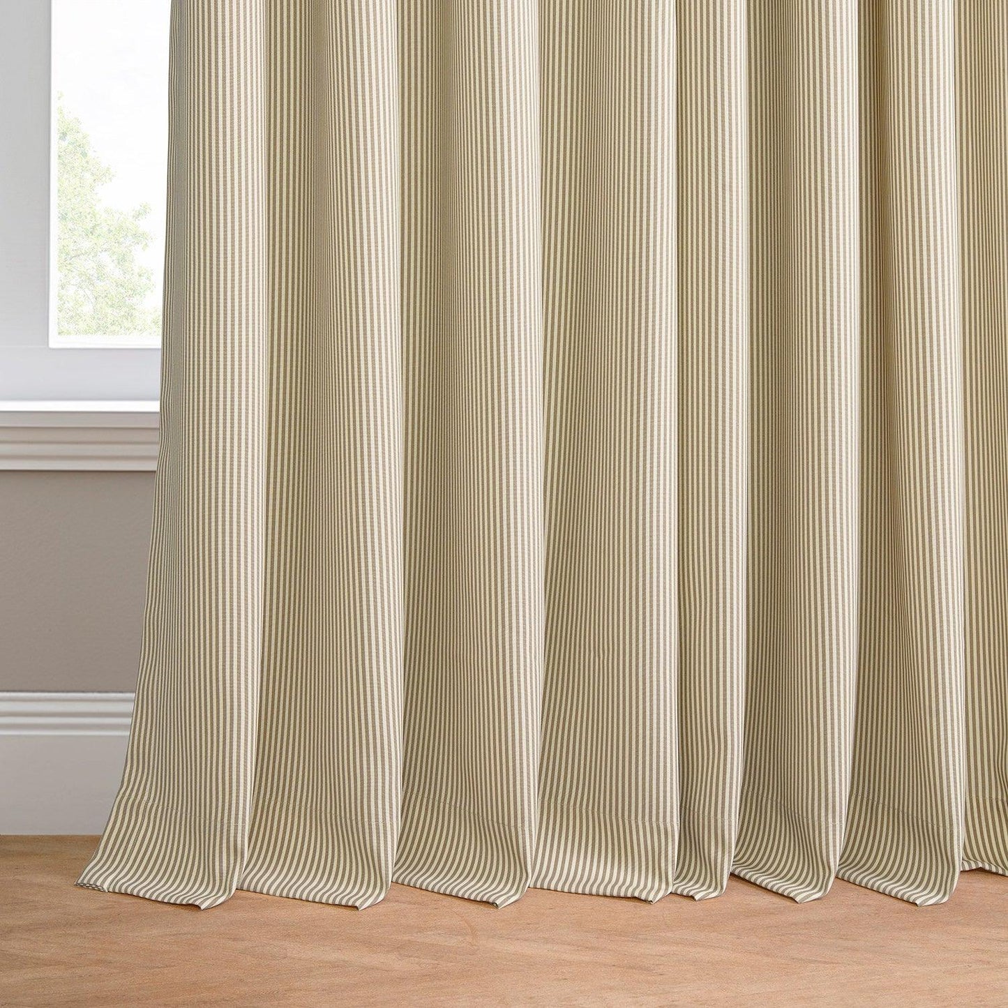 Coastal Beige Thin Striped Grommet Villanova Outdoor Curtain