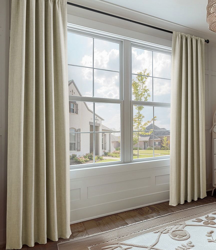 Oatmeal Textured Faux Linen Custom Curtain