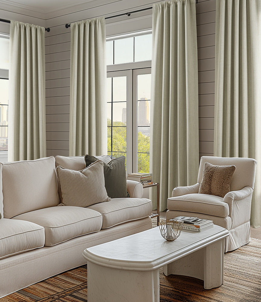 Oatmeal Textured Faux Linen Custom Curtain