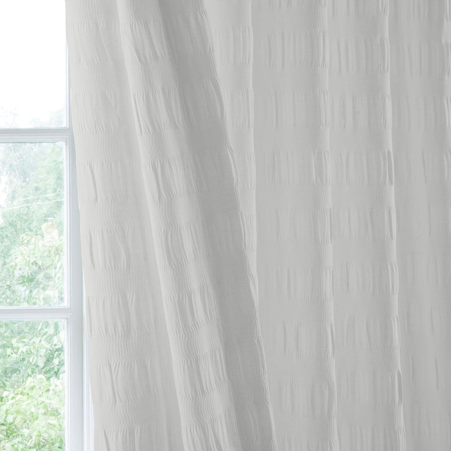 White Ripper Seersucker Sheer Serinity Sheer Curtain Pair (2 Panels) - HalfPriceDrapes.com