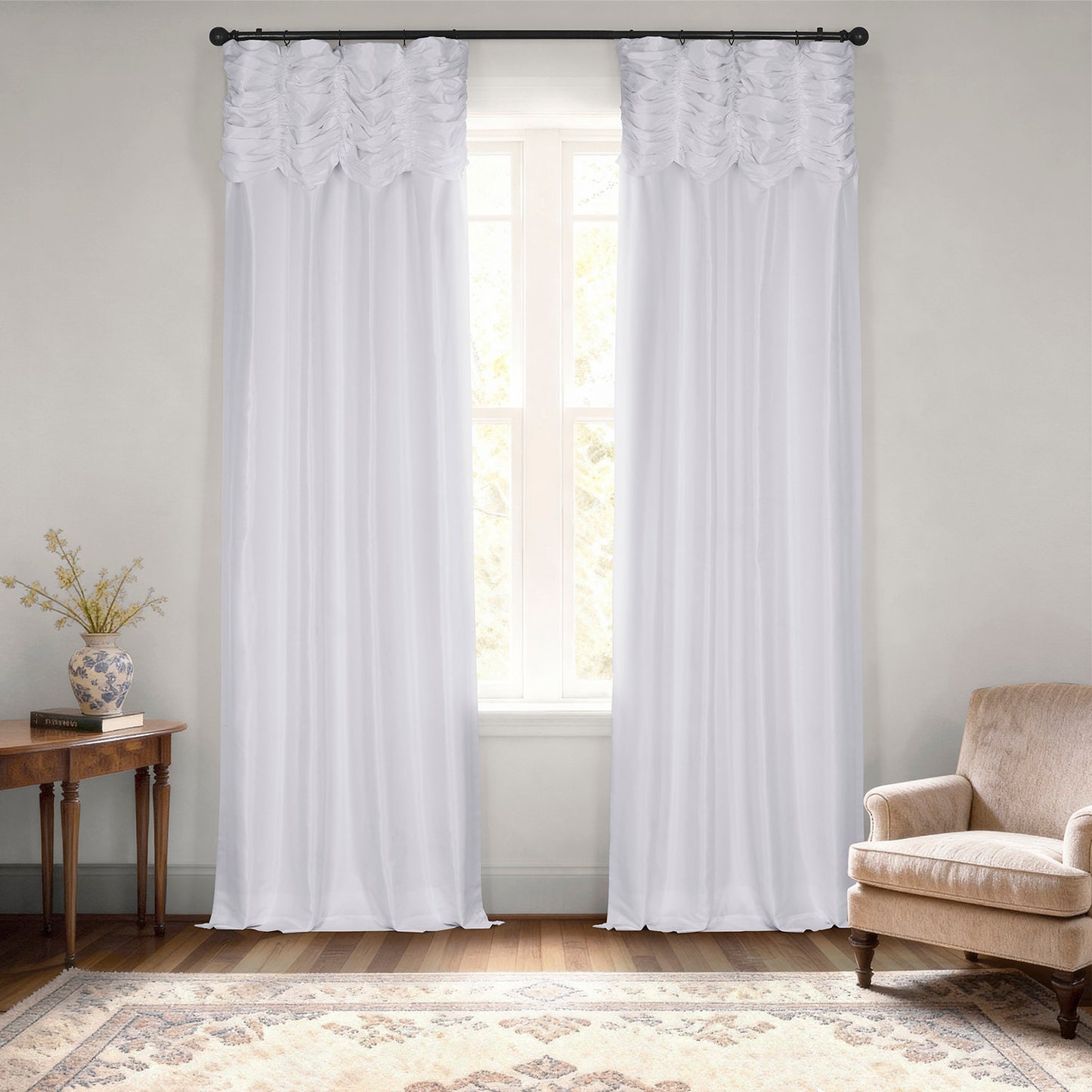 Ice Ruched Vintage Textured Faux Dupioni Silk Curtain