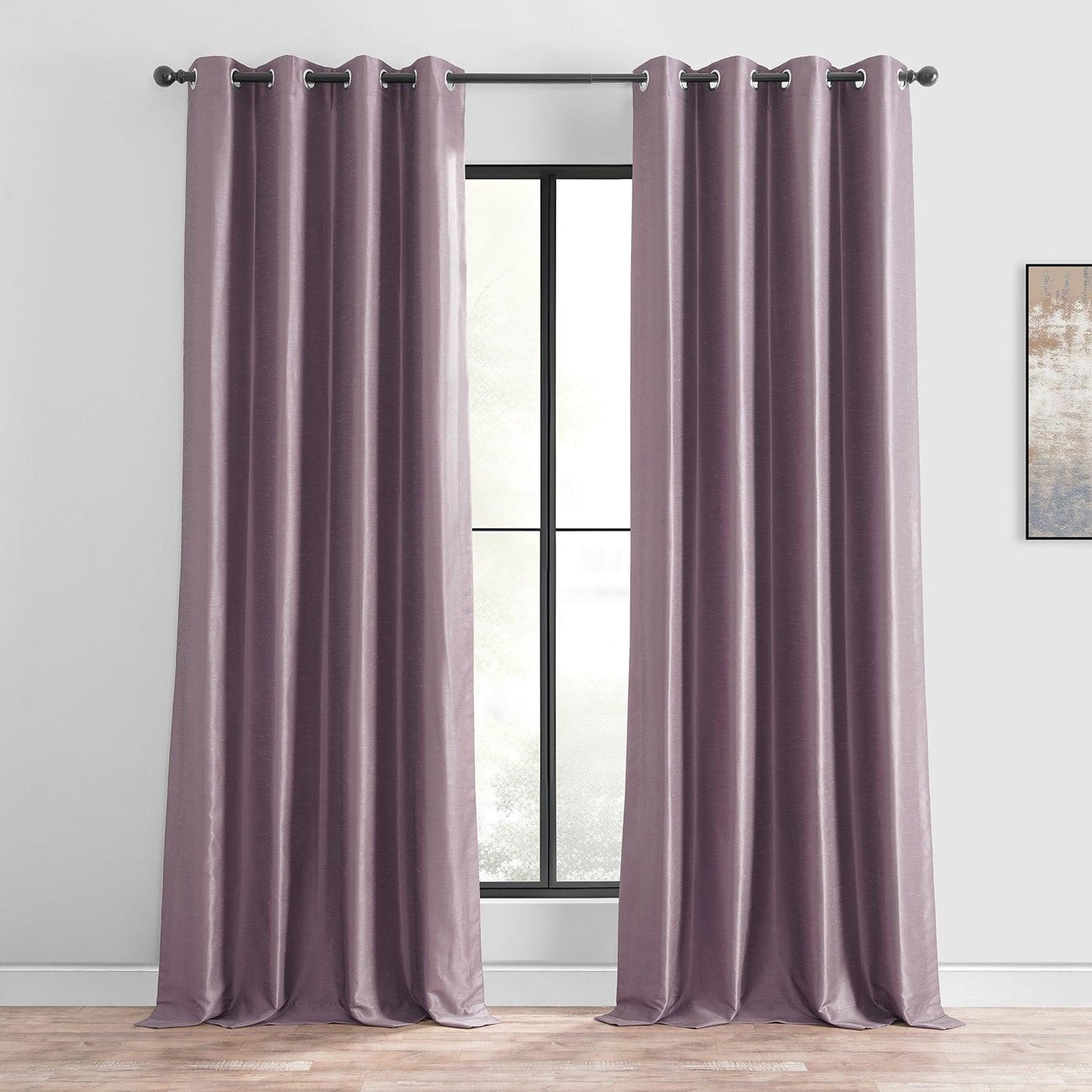 Smokey Plum Grommet Vintage Textured Faux Dupioni Silk Blackout Curtain - HalfPriceDrapes.com
