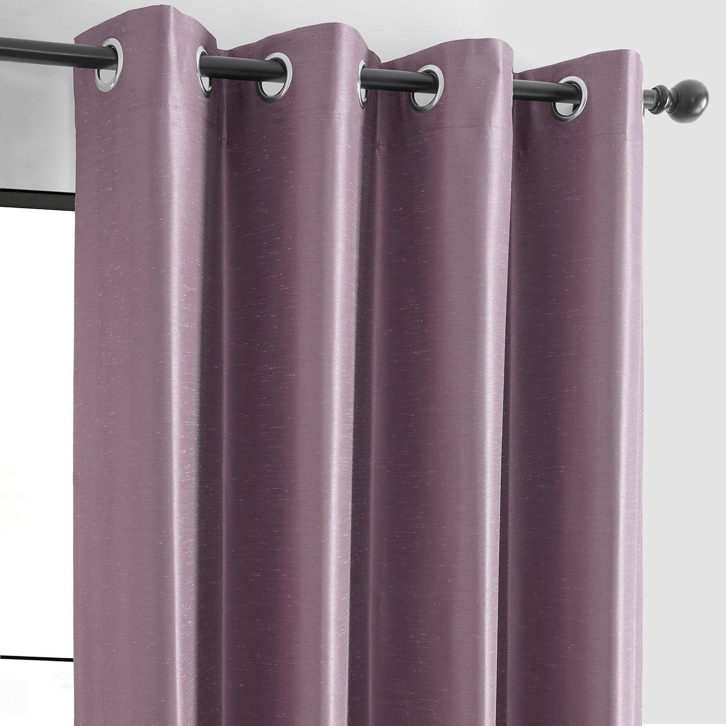 Smokey Plum Grommet Vintage Textured Faux Dupioni Silk Blackout Curtain - HalfPriceDrapes.com
