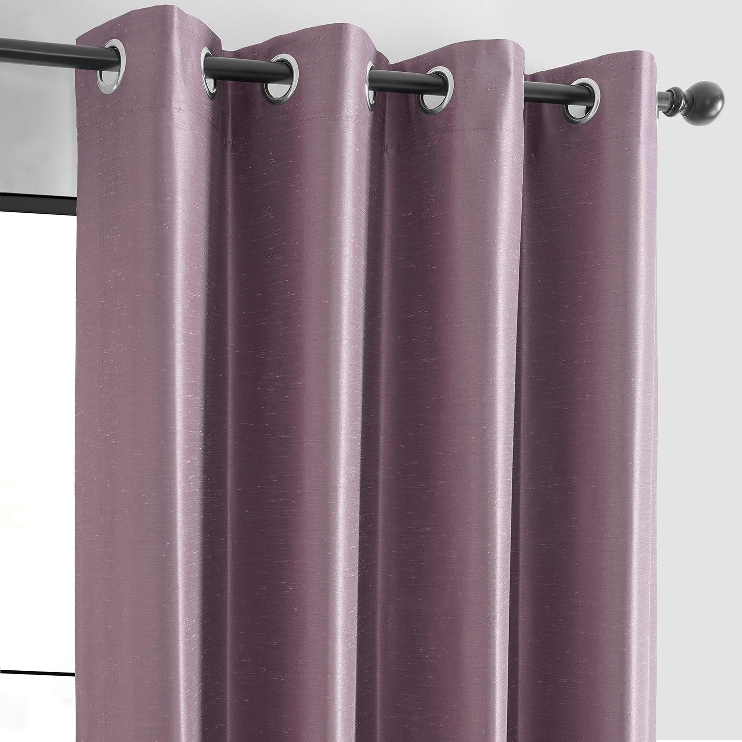 Smokey Plum Grommet Vintage Textured Faux Dupioni Silk Blackout Curtain - HalfPriceDrapes.com