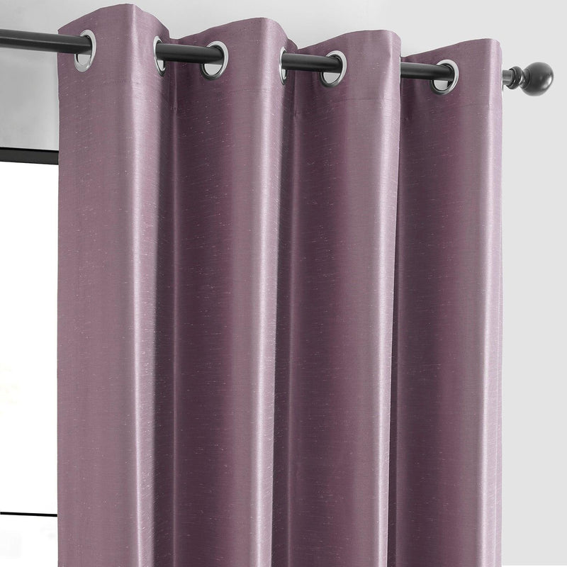 Smokey Plum Grommet Vintage Textured Faux Dupioni Silk Blackout Curtain - HalfPriceDrapes.com