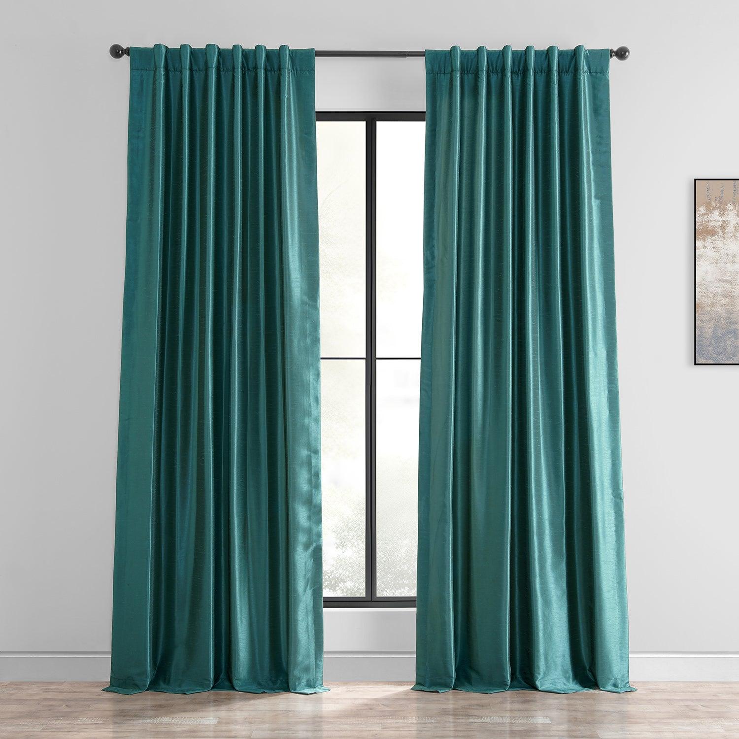 Peacock Vintage Textured Faux Dupioni Silk Blackout Curtain - HalfPriceDrapes.com