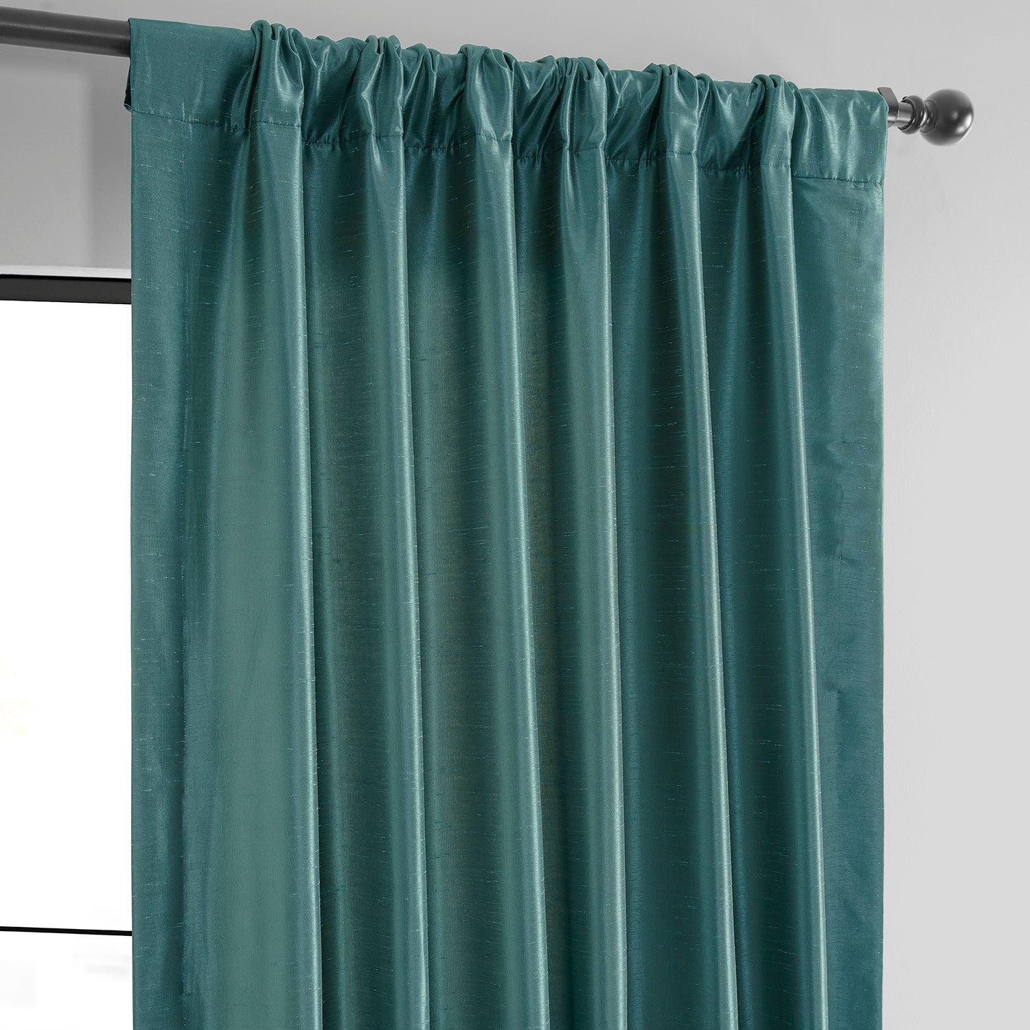 Peacock Vintage Textured Faux Dupioni Silk Blackout Curtain - HalfPriceDrapes.com