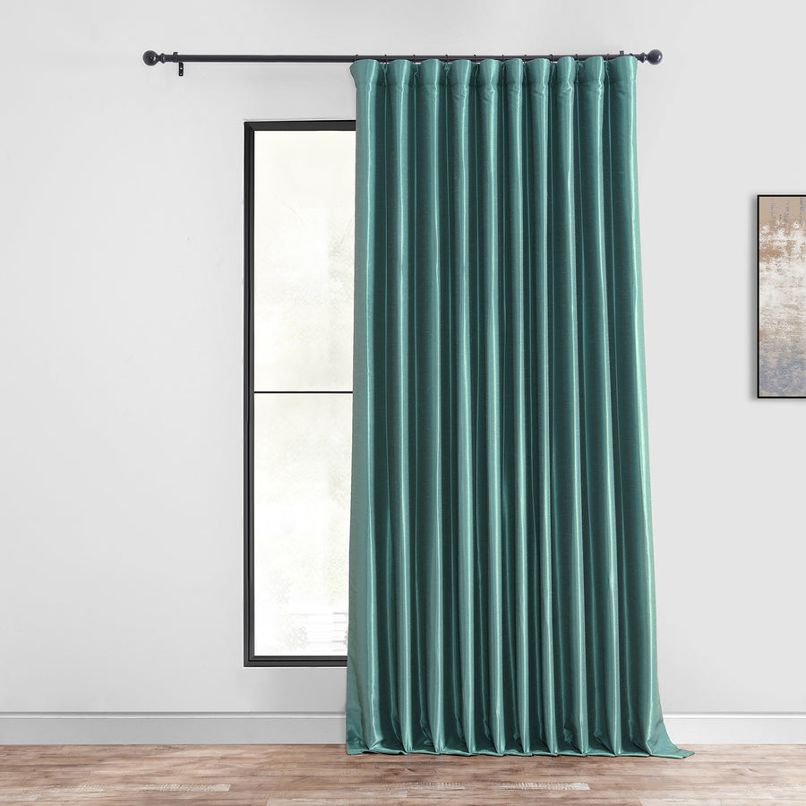 Peacock Extra Wide Vintage Textured Faux Dupioni Silk Blackout Curtain