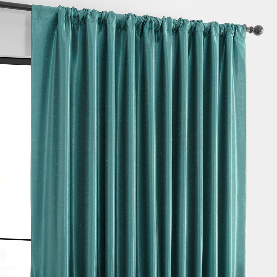 Peacock Extra Wide Vintage Textured Faux Dupioni Silk Blackout Curtain