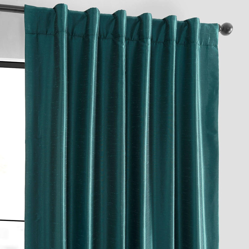 Peacock Vintage Textured Faux Dupioni Silk Blackout Curtain - HalfPriceDrapes.com