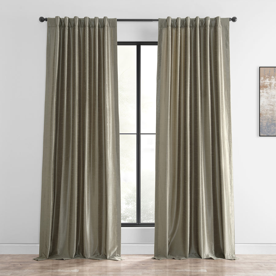 Warm Stone Vintage Textured Faux Dupioni Silk Curtain