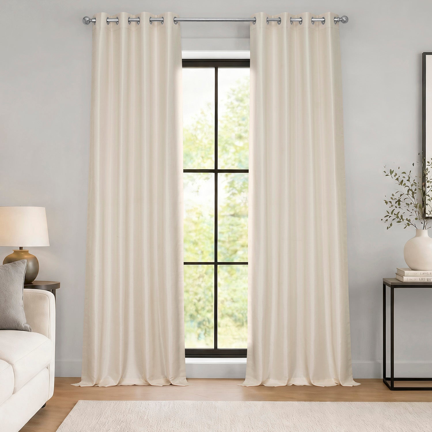 Off White Grommet Vintage Textured Faux Dupioni Silk Blackout Curtain