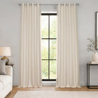 Off White Grommet Vintage Textured Faux Dupioni Silk Blackout Curtain