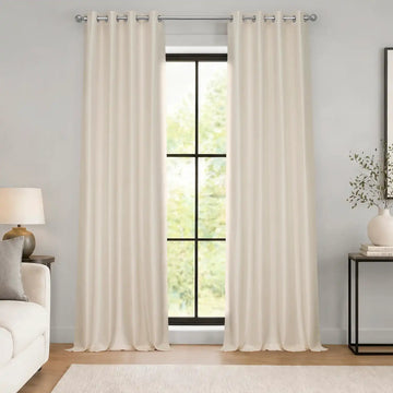 Off White Grommet Vintage Textured Faux Dupioni Silk Blackout Curtain