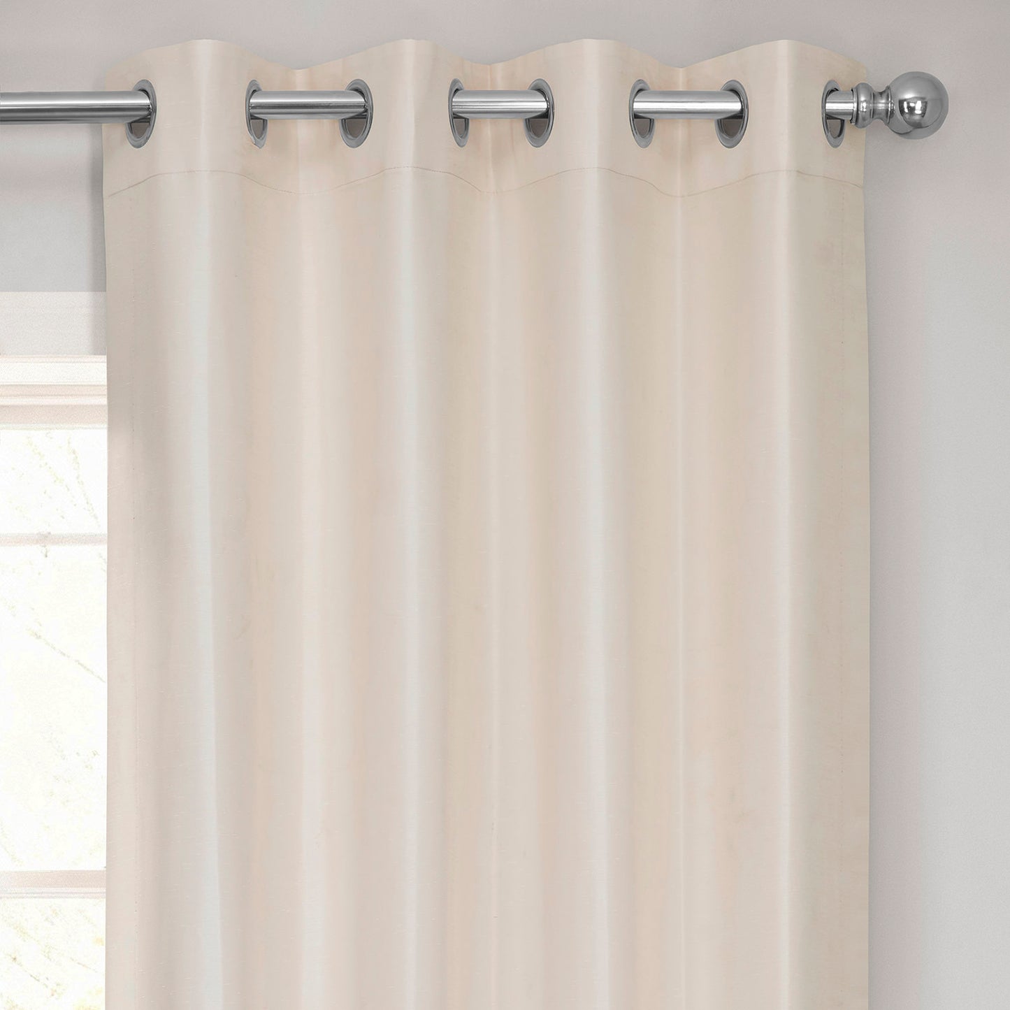 Off White Grommet Vintage Textured Faux Dupioni Silk Blackout Curtain