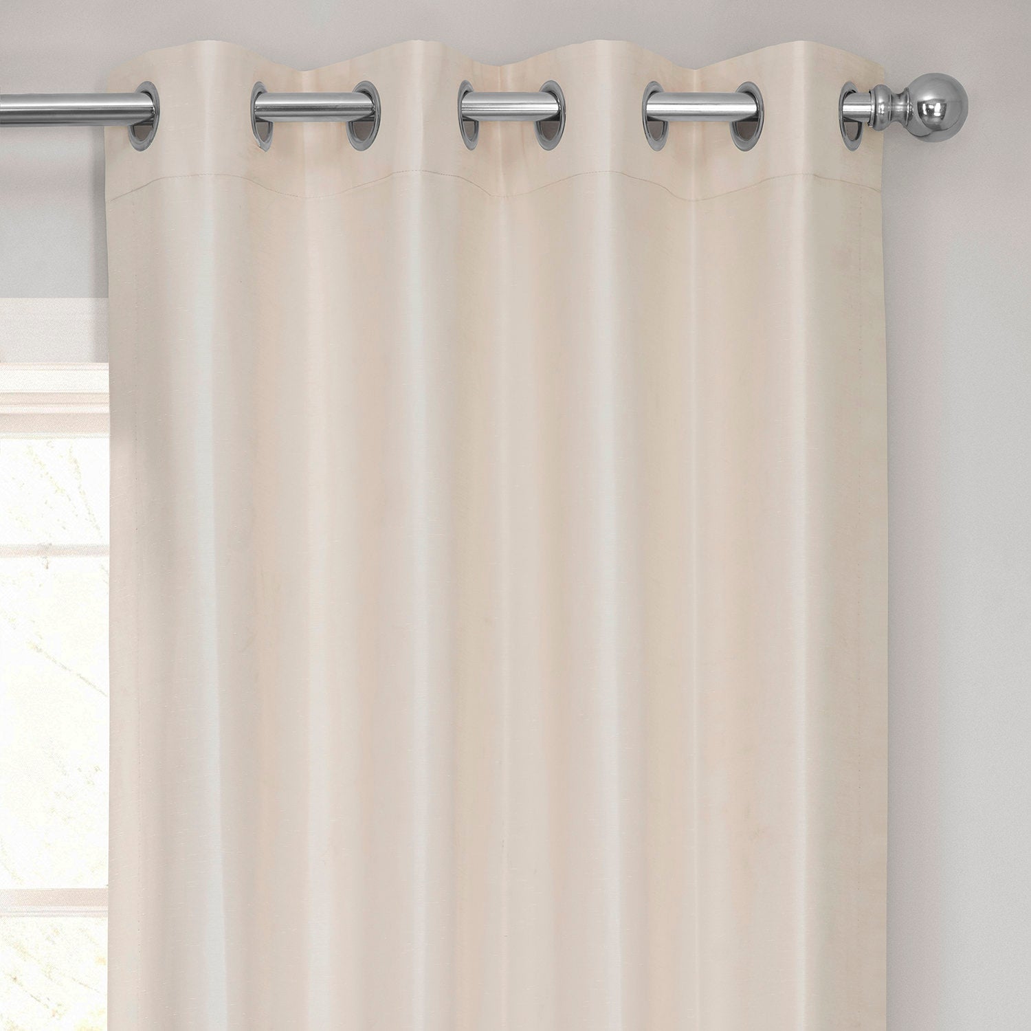 Off White Grommet Vintage Textured Faux Dupioni Silk Blackout Curtain