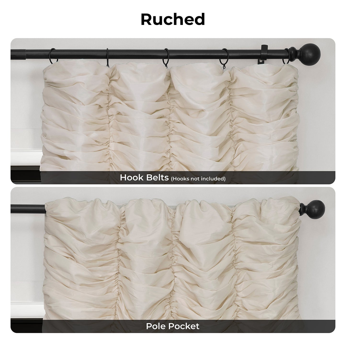 Off White Ruched Vintage Textured Faux Dupioni Silk Room Darkening Curtain