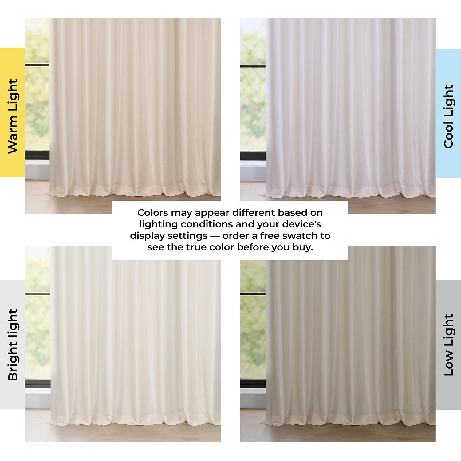 Off White Ruched Vintage Textured Faux Dupioni Silk Room Darkening Curtain