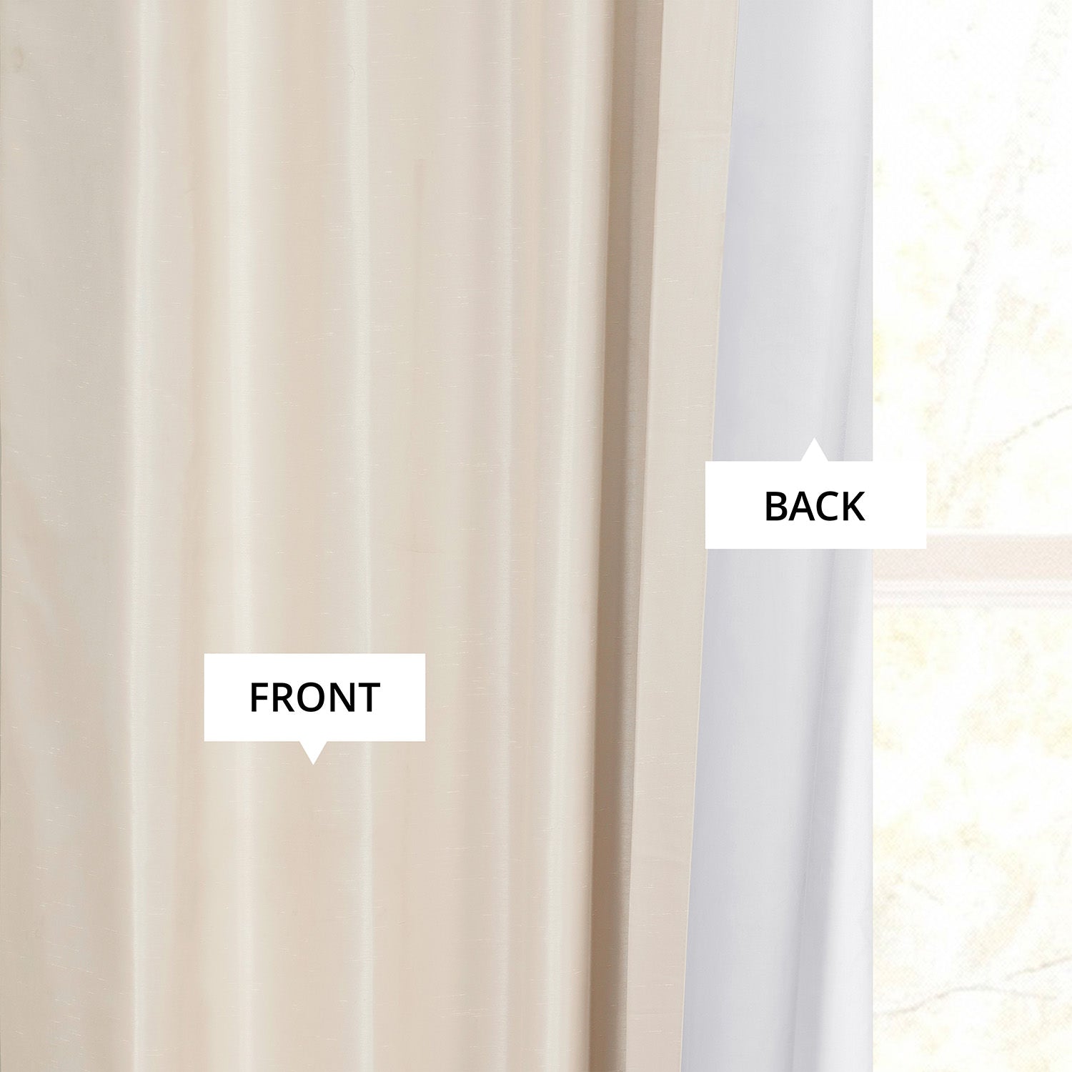 Off White Ruched Vintage Textured Faux Dupioni Silk Curtain