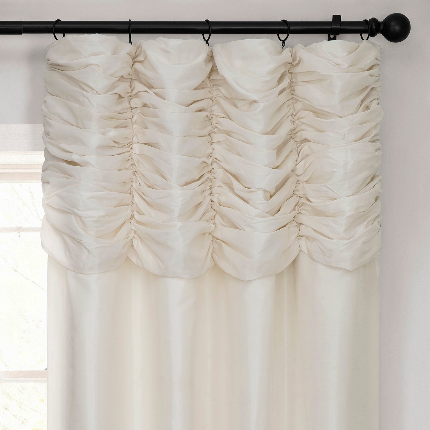 Off White Ruched Vintage Textured Faux Dupioni Silk Curtain