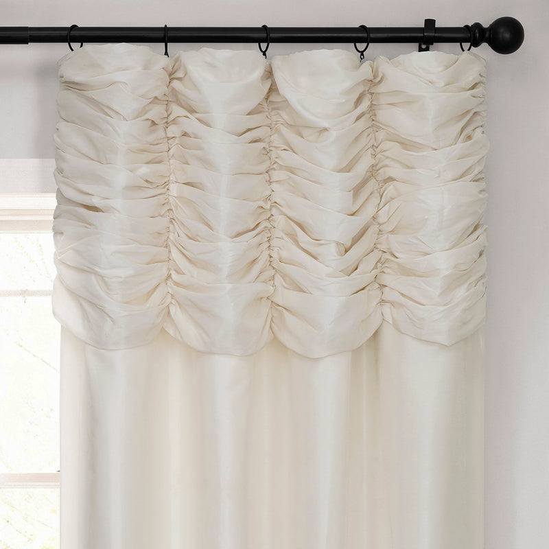 Off White Ruched Vintage Textured Faux Dupioni Silk Curtain