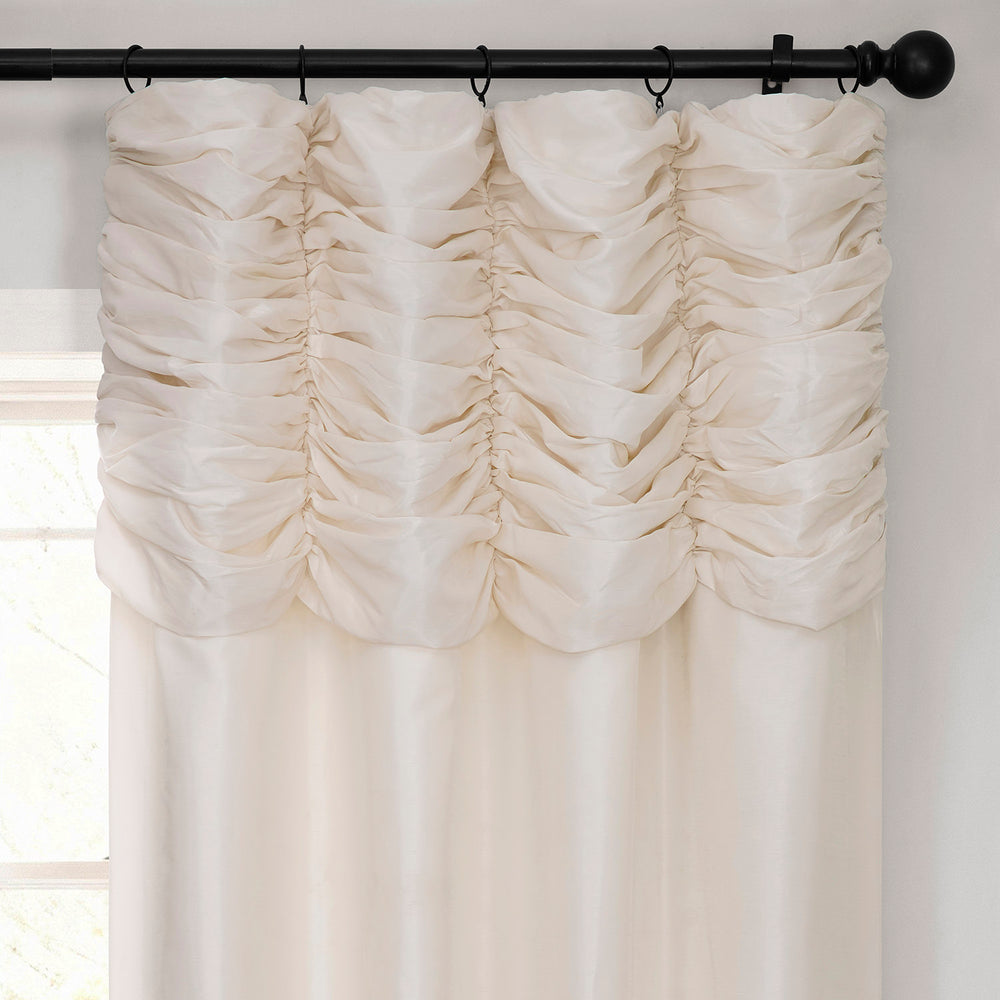 Off White Ruched Vintage Textured Faux Dupioni Silk Curtain