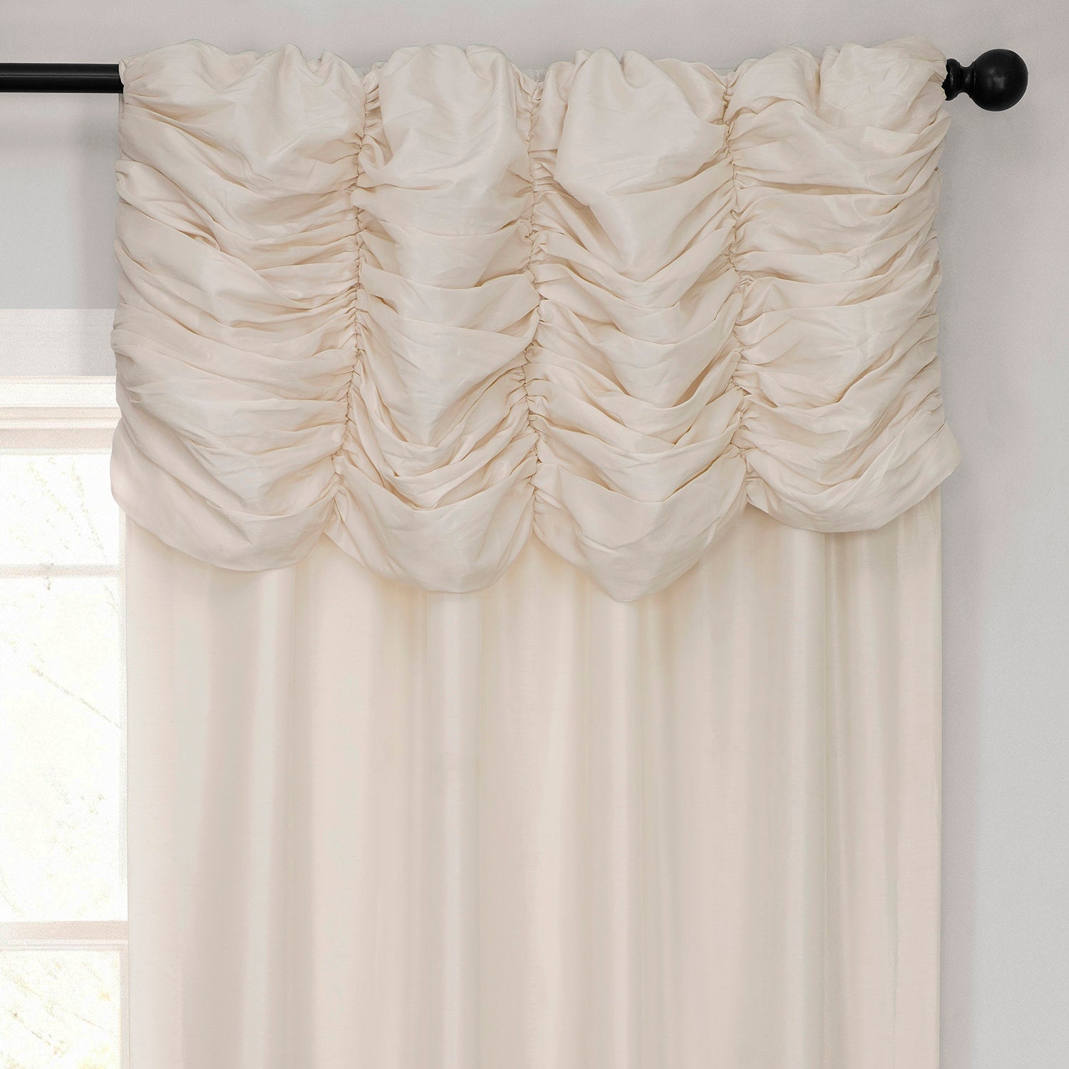 Off White Ruched Vintage Textured Faux Dupioni Silk Curtain