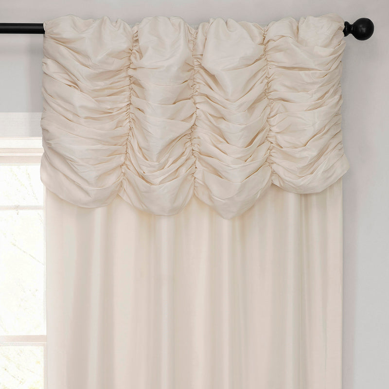 Off White Ruched Vintage Textured Faux Dupioni Silk Curtain