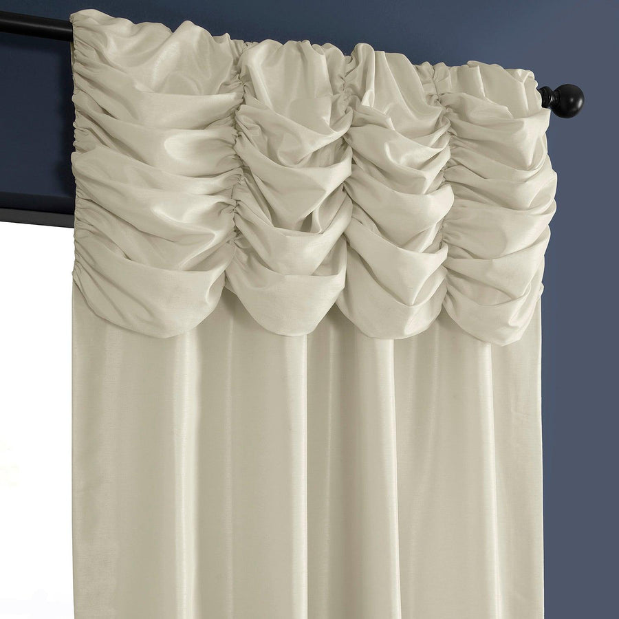 Off White Ruched Vintage Textured Faux Dupioni Silk Curtain - HalfPriceDrapes.com