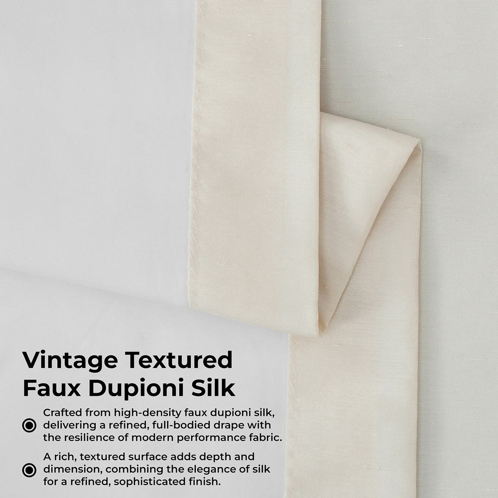 Off White Ruched Vintage Textured Faux Dupioni Silk Room Darkening Curtain