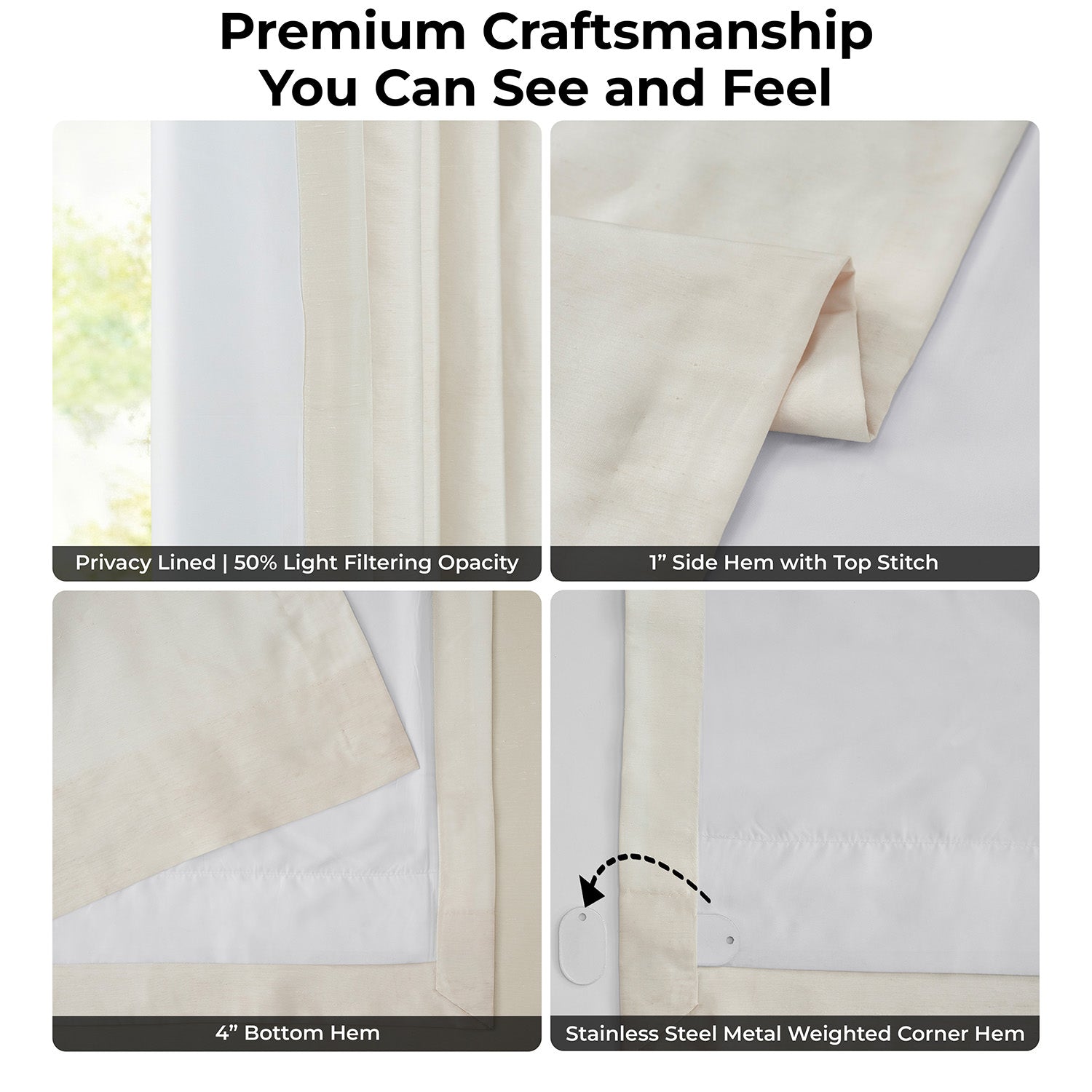 Off White Vintage Textured Faux Dupioni Silk Room Darkening Curtain
