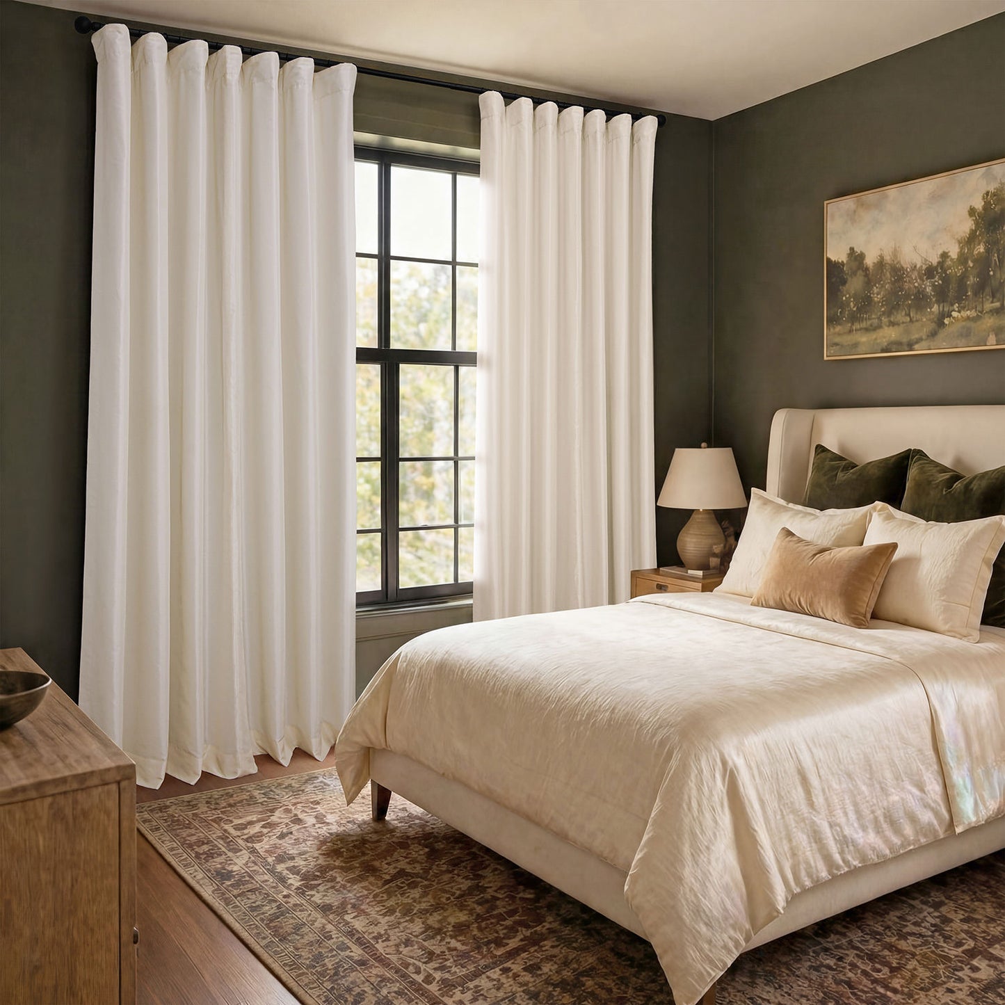 Off White Vintage Textured Faux Dupioni Silk Room Darkening Curtain