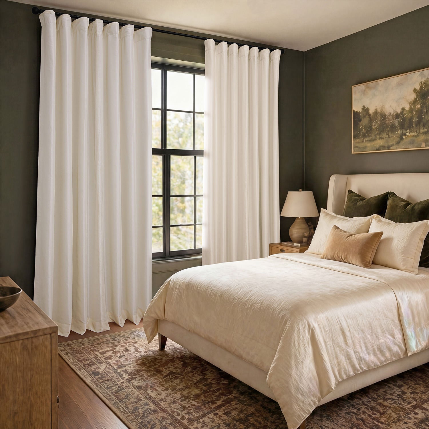 Off White Vintage Textured Faux Dupioni Silk Room Darkening Curtain