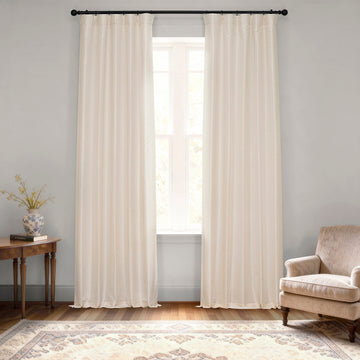 Off White Vintage Textured Faux Dupioni Silk Curtain
