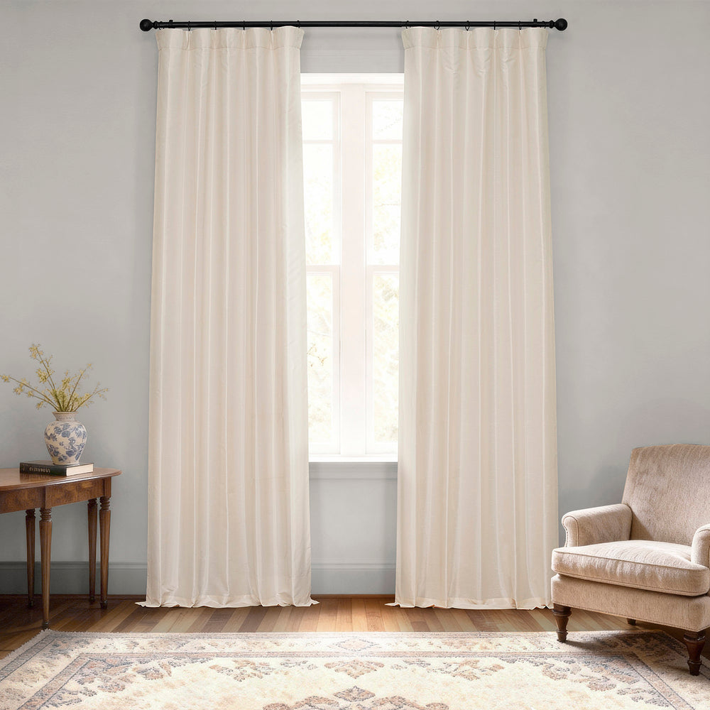 Off White Vintage Textured Faux Dupioni Silk Curtain