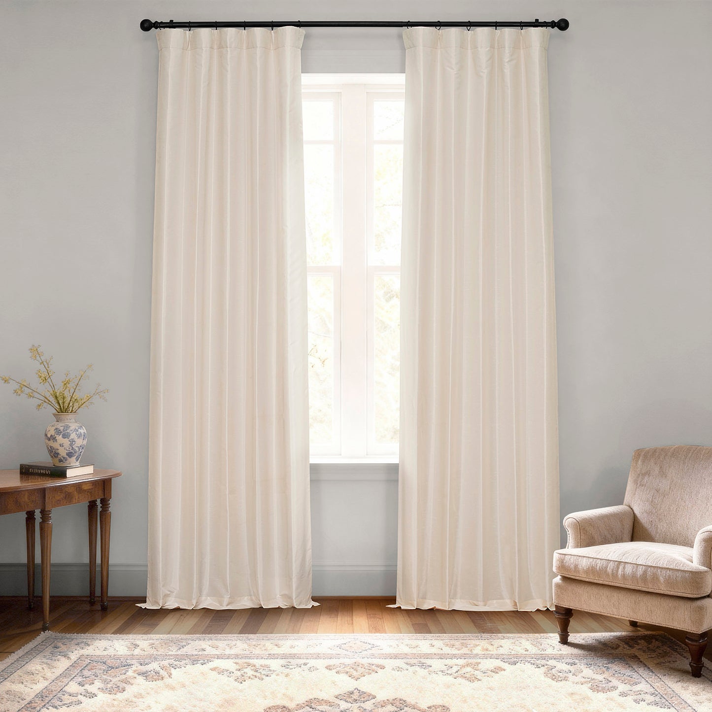 Off White Vintage Textured Faux Dupioni Silk Curtain