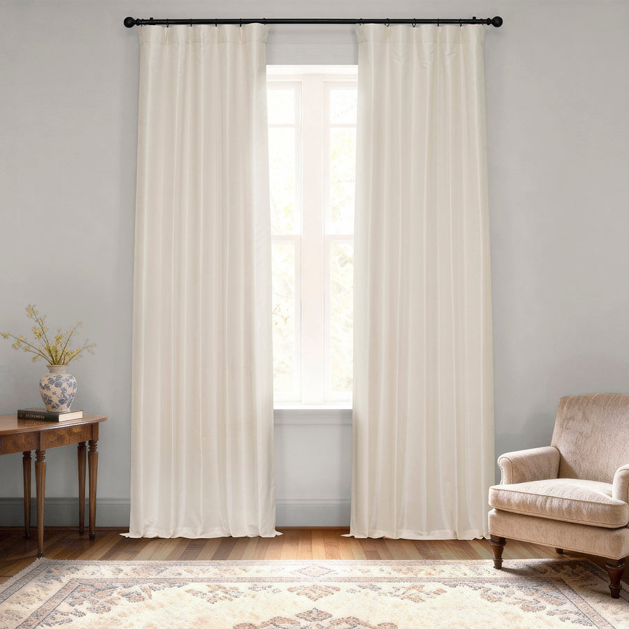 Off White Vintage Textured Faux Dupioni Silk Curtain