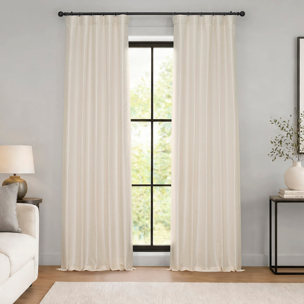 Off White Vintage Textured Faux Dupioni Silk Room Darkening Curtain