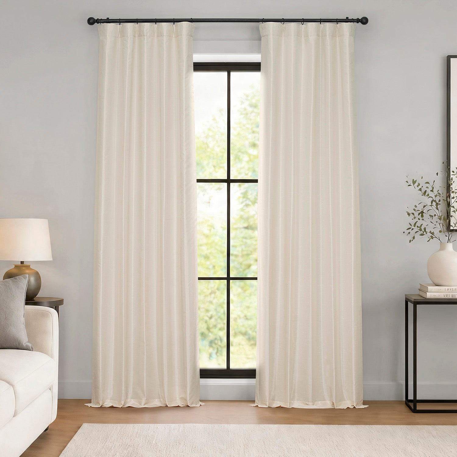 Off White Vintage Textured Faux Dupioni Silk Room Darkening Curtain