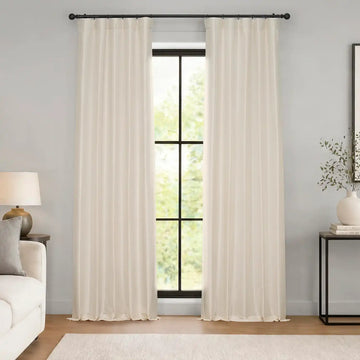 Off White Vintage Textured Faux Dupioni Silk Room Darkening Curtain