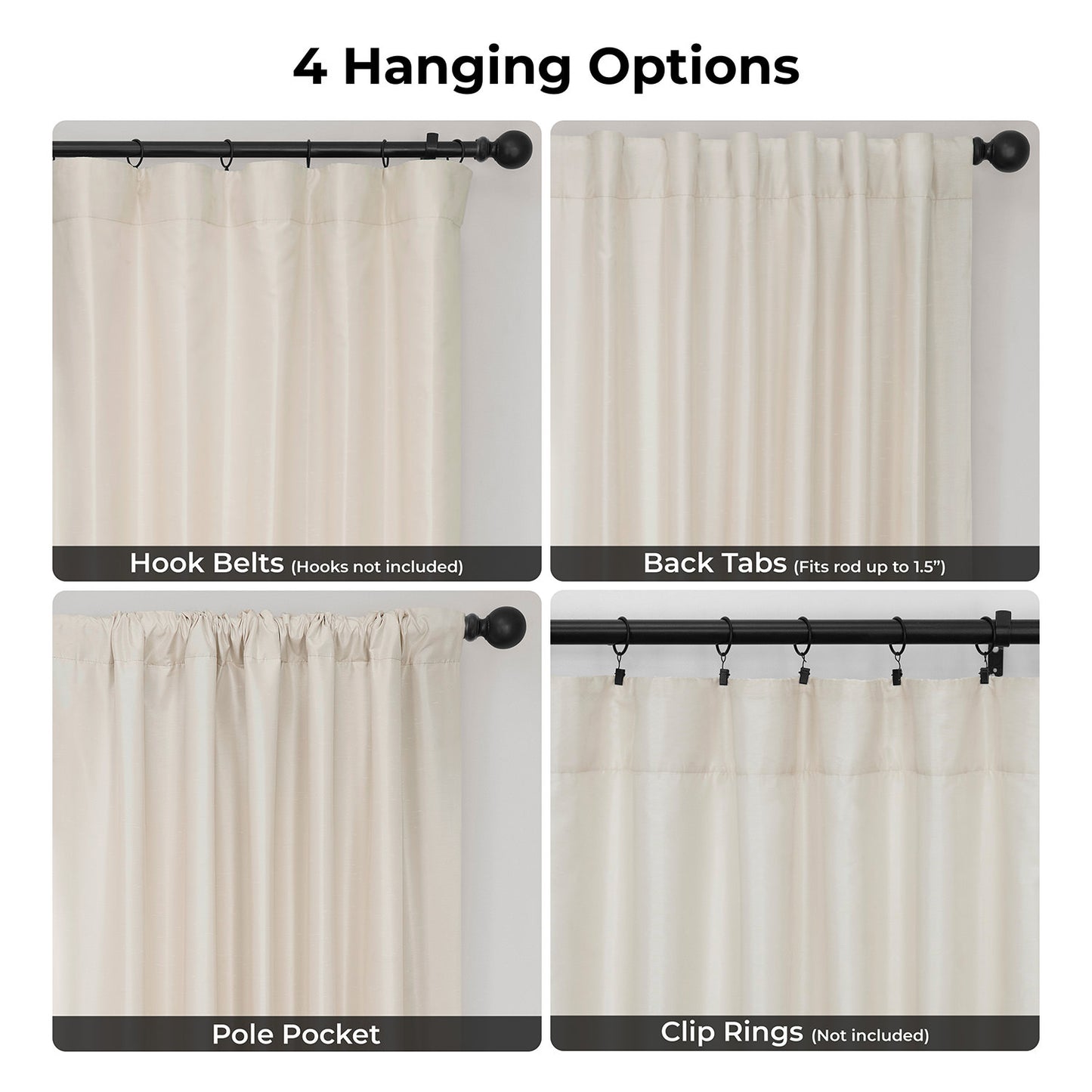 Off White Vintage Textured Faux Dupioni Silk Room Darkening Curtain