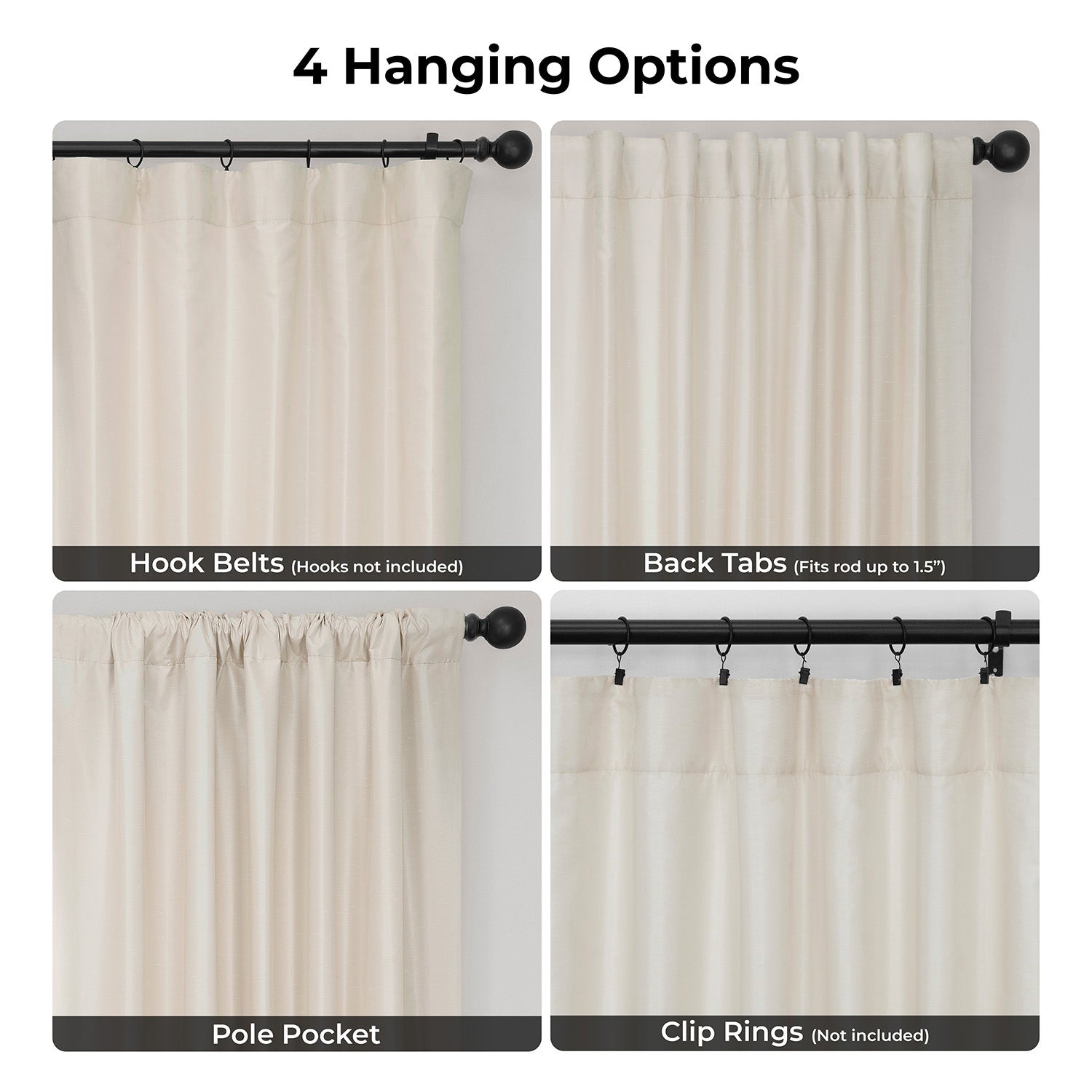 Off White Vintage Textured Faux Dupioni Silk Room Darkening Curtain