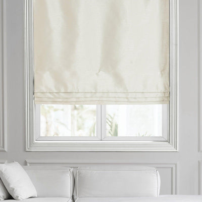 Mist Greige Vintage Textured Faux Dupioni Silk Roman Shade